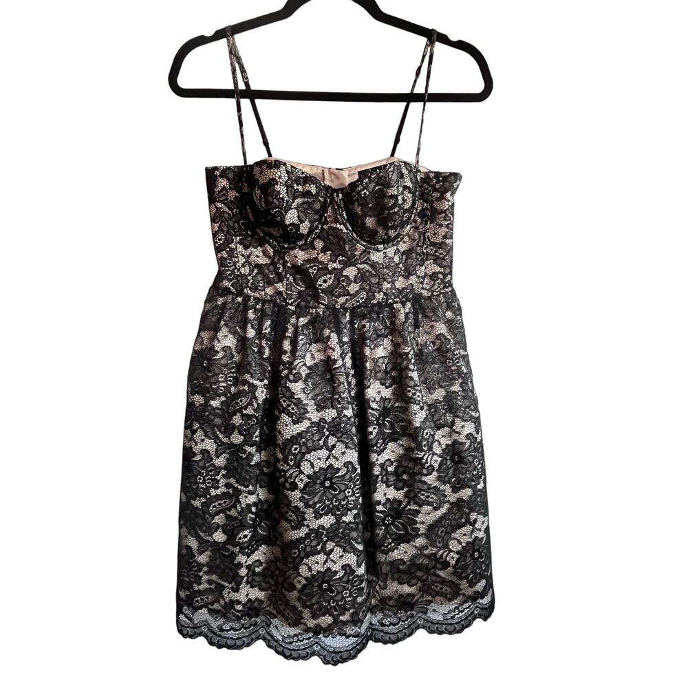 Moda International Lace Cocktail Dress Black Nude Corset Bustier Size 8